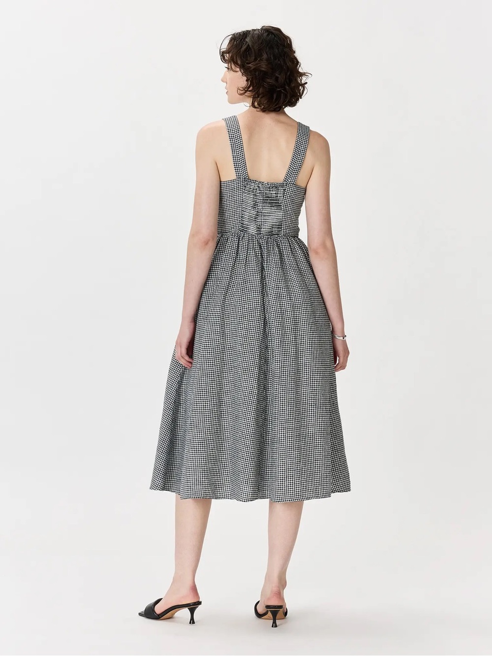 Quince 100% European Linen Fit & Flare Midi Dress Size S in Classic Mini Gingham - Picture 2 of 8